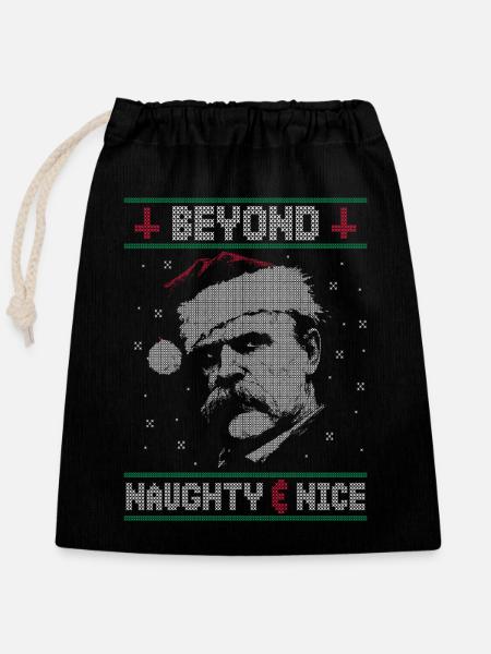 BEYOND NAUGHTY & NICE NIETZSCHE UGLY CHRISTMAS - Verschließbarer Geschenkbeutel aus Baumwolle (25x30cm) - Schwarz