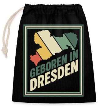 Geboren in Dresden Retro - Verschließbarer Geschenkbeutel aus Baumwolle (25x30cm) - Schwarz - Vorne