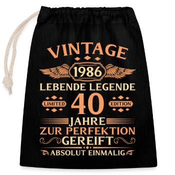 40e anniversaire Année 1986 - Sac cadeau en coton avec cordon (25 x 30 cm) - noir - Devant