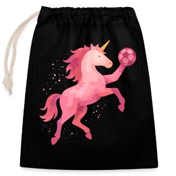 Aquarelle licorne Handball, Cheval rose, Fille - Sac cadeau en coton avec cordon (25 x 30 cm) - noir - Devant