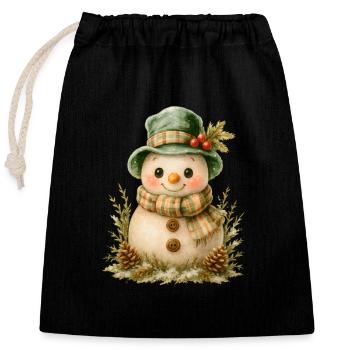 Winter Friend Snowman - Closable cotton gift bag (25x30cm) - black - Front