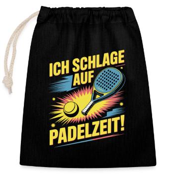 Padelzeit Neon Treffer - Verschließbarer Geschenkbeutel aus Baumwolle (25x30cm) - Schwarz - Vorne
