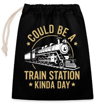 Train romance station vibe - Closable cotton gift bag (25x30cm) - black - Front