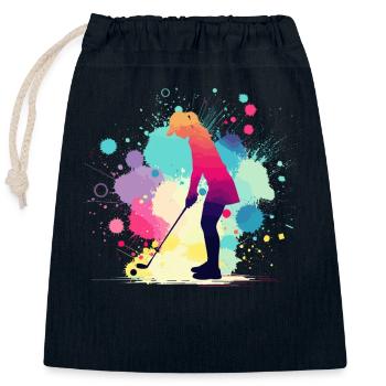 Golf, Golferin, Golfspielerin Frau, Golfgrafik - Verschließbarer Geschenkbeutel aus Baumwolle (25x30cm) - Navy - Vorne