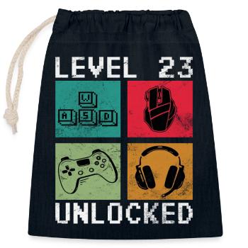 Level 23 Freigeschaltet Pixel-Gaming - Verschließbarer Geschenkbeutel aus Baumwolle (25x30cm) - Navy - Vorne