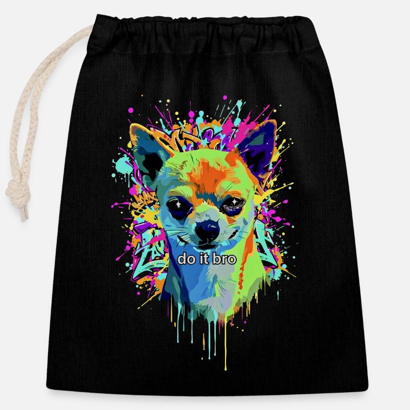 Chihuahua Graffiti Pop Art - Förslutningsbar presentpåse av bomull (25 x 30 cm) - svart