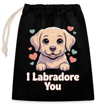 Graphique du chiot labrador amoureux - Sac cadeau en coton avec cordon (25 x 30 cm) - noir - Devant