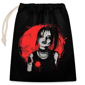 Punk girl in grunge look with red accent - Closable cotton gift bag (25x30cm) - black - Front