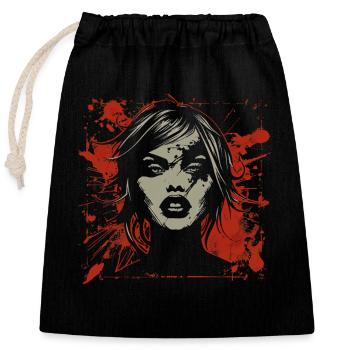 Visage féminin abstrait dans le style grunge - Sac cadeau en coton avec cordon (25 x 30 cm) - noir - Devant