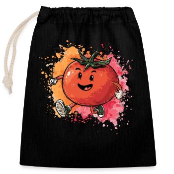 Tomate im Sprint - Verschließbarer Geschenkbeutel aus Baumwolle (25x30cm) - Schwarz - Vorne