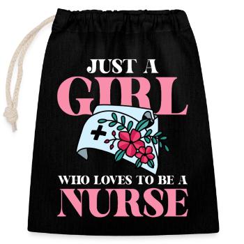 Just a woman who loves nurse - Closable cotton gift bag (25x30cm) - black - Front