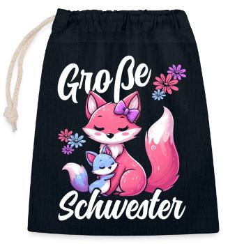 Big Sister Fox Lover Sibling - Closable cotton gift bag (25x30cm) - navy - Front