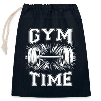 GYM TIME | Sport & Fitness | gute Vorsätze 2026 - Verschließbarer Geschenkbeutel aus Baumwolle (25x30cm) - Navy - Vorne
