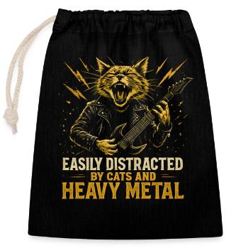 Katze Musik Heavy Metal Katzen Geschenkidee Lustig - Verschließbarer Geschenkbeutel aus Baumwolle (25x30cm) - Schwarz - Vorne