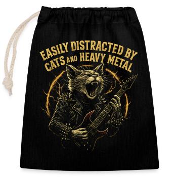 Katze Musik Heavy Metal Katzen Geschenkidee Lustig - Verschließbarer Geschenkbeutel aus Baumwolle (25x30cm) - Schwarz - Vorne