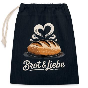 Bread & Love Hearty Motif for Hobby Bakers - Closable cotton gift bag (25x30cm) - navy - Front