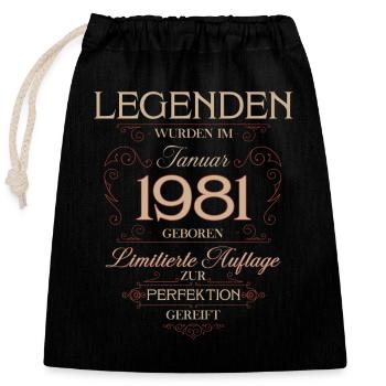 45th Birthday Legend January 1981 - Closable cotton gift bag (25x30cm) - black - Front