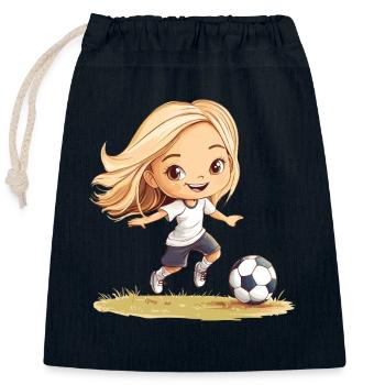 Dessin animé joueuse de baby-foot - Sac cadeau en coton avec cordon (25 x 30 cm) - bleu marine - Devant