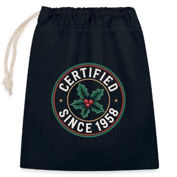 Certified Since 1958 Weihnachtsmotiv Stechpalme - Verschließbarer Geschenkbeutel aus Baumwolle (25x30cm) - Navy - Vorne