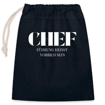 Chef Spruch Führung heißt Vorbild sein - Verschließbarer Geschenkbeutel aus Baumwolle (25x30cm) - Navy - Vorne
