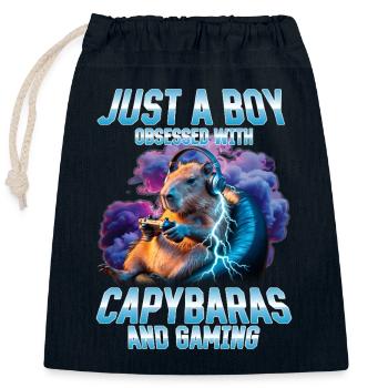 Funny Gaming Gamer Capybara - Closable cotton gift bag (25x30cm) - navy - Front