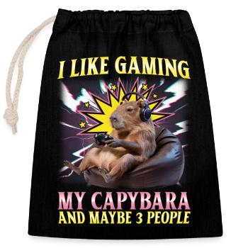 Joueur Drôle de Capybara - Sac cadeau en coton avec cordon (25 x 30 cm) - noir - Devant
