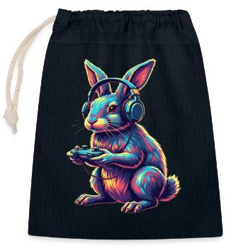 Jeux de lapins Jeux vidéo d’animaux Plaisir - Sac cadeau en coton avec cordon (25 x 30 cm) - bleu marine - Devant