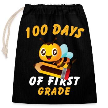 100 jours de première année 100e d’école - Sac cadeau en coton avec cordon (25 x 30 cm) - noir - Devant