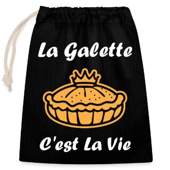 Humour galette des rois - Sac cadeau en coton avec cordon (25 x 30 cm) - noir - Devant
