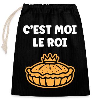 Humour galette des rois - Sac cadeau en coton avec cordon (25 x 30 cm) - noir - Devant