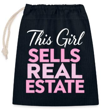 Cette fille vend de l’immobilier - Sac cadeau en coton avec cordon (25 x 30 cm) - bleu marine - Devant