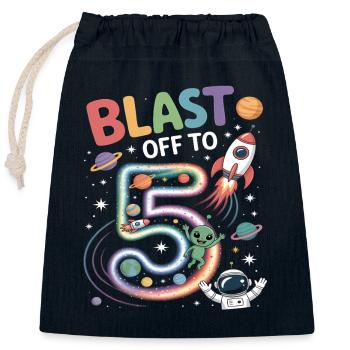 Abflug ins Weltall 5. Geburtstag Kindergeburtstag - Verschließbarer Geschenkbeutel aus Baumwolle (25x30cm) - Navy - Vorne