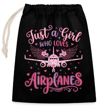 Une seule fille aime les avions - Sac cadeau en coton avec cordon (25 x 30 cm) - noir - Devant