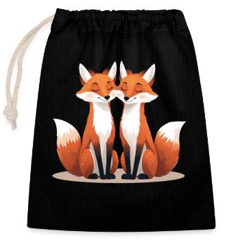 Two cuddling foxes - Closable cotton gift bag (25x30cm) - black - Front