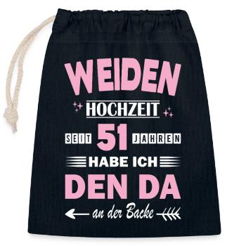 51 ans de relation Anniversaire de mariage - Sac cadeau en coton avec cordon (25 x 30 cm) - bleu marine - Devant