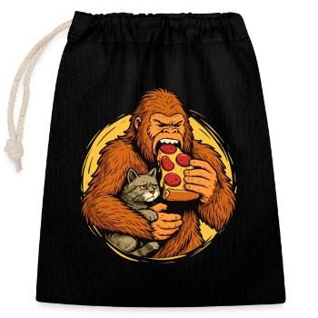 Bigfoot mangeant de la pizza Humour de monstre de nourriture drôle - Sac cadeau en coton avec cordon (25 x 30 cm) - noir - Devant