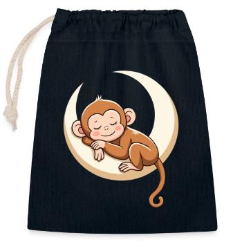 Sleeping monkey on moon pillow - Closable cotton gift bag (25x30cm) - navy - Front