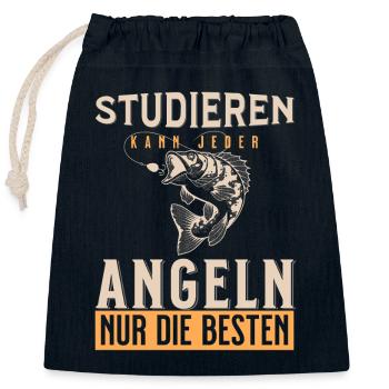 Anyone can study fishing only the best - Closable cotton gift bag (25x30cm) - navy - Front