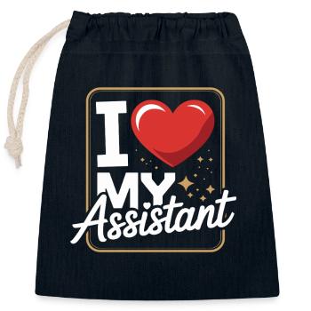 J’adore le motif de mon cœur d’assistant pour le bureau - Sac cadeau en coton avec cordon (25 x 30 cm) - bleu marine - Devant