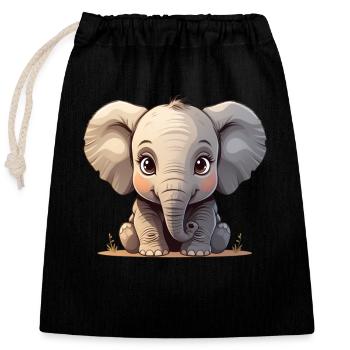 Dessin animé mignon bébé éléphant - Sac cadeau en coton avec cordon (25 x 30 cm) - noir - Devant