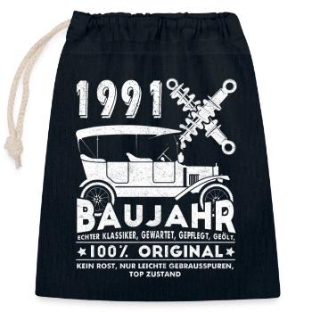 1991 Vintage Birthday Year Born - Closable cotton gift bag (25x30cm) - navy - Front