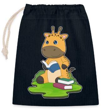 Livre des nerds de la girafe - Sac cadeau en coton avec cordon (25 x 30 cm) - bleu marine - Devant