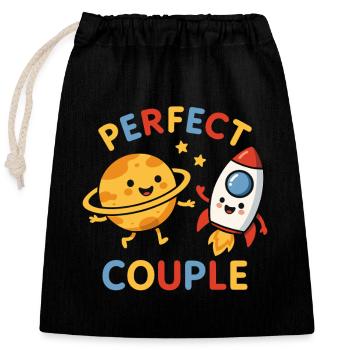 Couple Parfait : Planète et Aventure Rocket. - Sac cadeau en coton avec cordon (25 x 30 cm) - noir - Devant