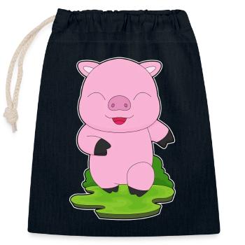 Cochon Jogger Jogging Sport - Sac cadeau en coton avec cordon (25 x 30 cm) - bleu marine - Devant