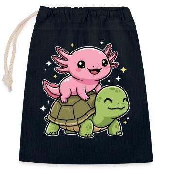 Axolotl und Schildkröte - Verschließbarer Geschenkbeutel aus Baumwolle (25x30cm) - Navy - Vorne