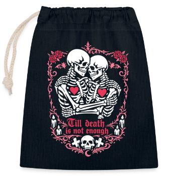 Jusqu’à ce que la mort ne suffise plus | Squelette | Amour éternel - Sac cadeau en coton avec cordon (25 x 30 cm) - bleu marine - Devant