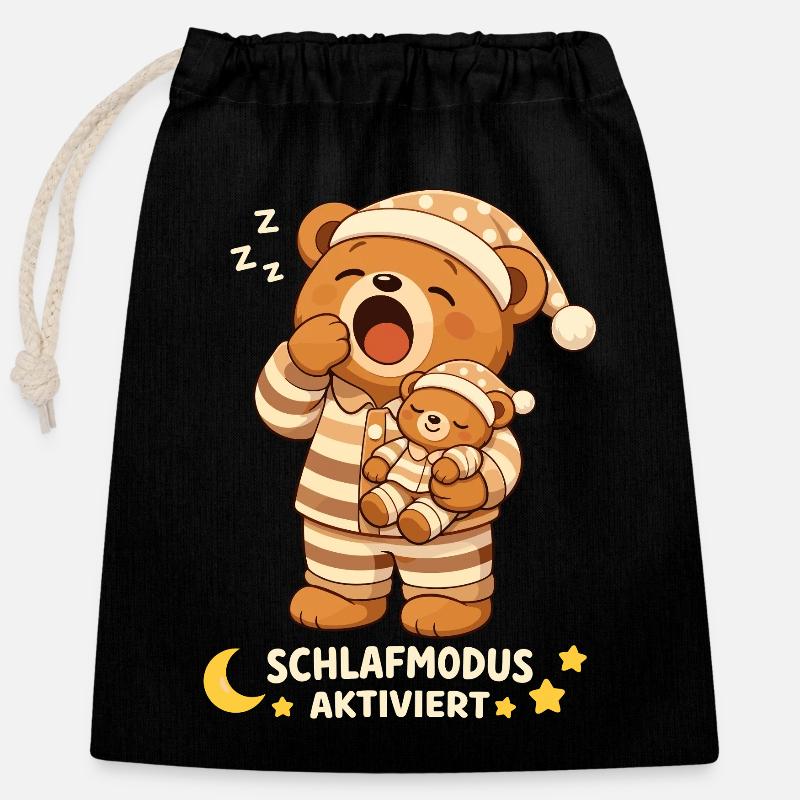 Sleep Shirt Sleeping Pajamas Teddy Bear Sleep Mode - Closable cotton gift bag (25x30cm) - black
