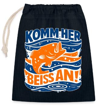 Viens ici, prends une bouchée ! – Diction de la pêche - Sac cadeau en coton avec cordon (25 x 30 cm) - bleu marine - Devant