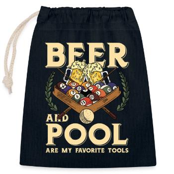 Bière et piscine – outils favoris - Sac cadeau en coton avec cordon (25 x 30 cm) - bleu marine - Devant