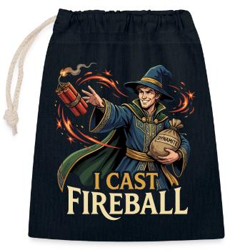 I Cast Fireball - Funny Wizard Fantasy & Gaming - Closable cotton gift bag (25x30cm) - navy - Front